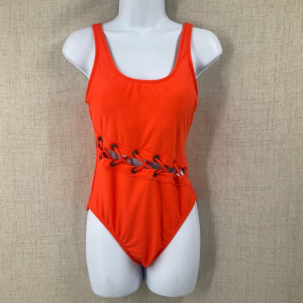 Salt + Cove One Piece Swimsuit Women Size M Red Side Lace Up Scoop Neck NWT